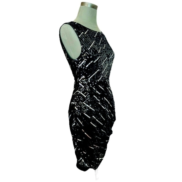 Women’s Dress Alice + Olivia Silk Sheath Sequin Dress Black Ruched Party Dress - Picture 10 of 15